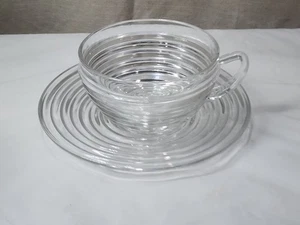 Tazza e piattino vintage MCM Anchor Hocking Manhattan vetro cristallo - Foto 1 di 7