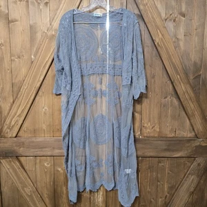 Rebellion Again Gray Lace Sheer Kimono Duster Cardigan Boho Crochet Style UA-03 - Picture 1 of 6