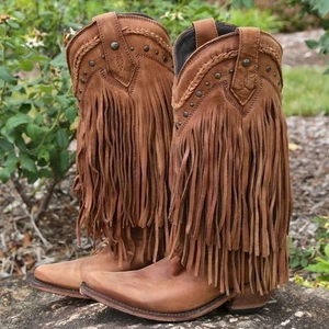 Liberty Black Vegas Fringe Boots Faggio LB71124 size 9 western leather - Picture 1 of 8
