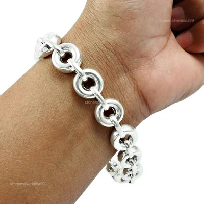 Indian Artisan Jewelry 925 Solid Sterling Silver Chain Bracelet N4 - Image 1 of 4