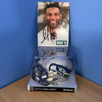 Golden Tate Signed Seattle Seahawks Mini Helmet by Riddell & signed 5x7 postcard - Image 1 of 4