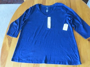 New With Tags St. John's Bay 3/4 Sleeve V-Neck Pullover Top/Sz 2X/Rich Navy Blue - Picture 1 of 8