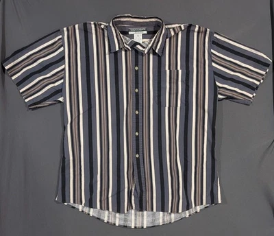 Golf Classics Munsingwear Masculino XL Manga Curta Botão Listrado Cinza Anos 90 - Imagem 1 de 4