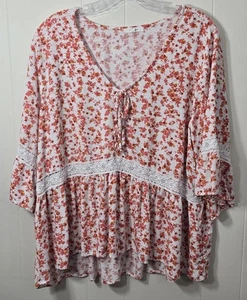 Blusa túnica campesina boho cottagecore con ribete floral de encaje Babydoll XXL para mujer - Imagen 1 de 12