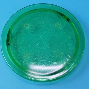 Jeannette ~ frühe 10" grüne Vertiefung Glas 3-ZEHEN KUCHENPLATTE (Sonnenblumengrün) - Bild 1 von 5