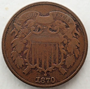 KAPPYSCOINS G9751 1870 BETTER DATE TWO CENT PIECE STRONG VG VERY GOOD - Picture 1 of 2