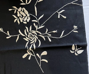 Robert Allen Embroidered Floral Firm Fabric Sample Black + Off White 24.5" SQ. - Picture 1 of 3