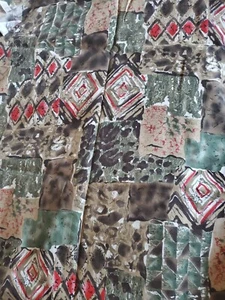 Vintage Sewing Fabric Tribal Batik Olive Green Red Tan 1.5ydx60" Cotton - Picture 1 of 4