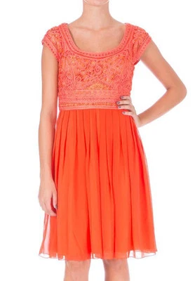 Sue Wong ~ Vestido de Fiesta Naranja Chifón Ilusión Soutache Corpiño Acampanado 6 NUEVO $548 Foto 1 de 4