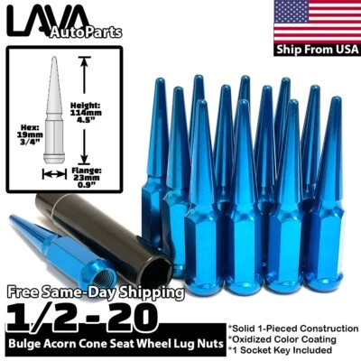20x Blue 1/2-20 Spike Lug Nuts + Socket Fit Mercury Pontiac Oldsmobile Models - Image 1 of 4