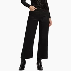 Pantalones de mezclilla Paige Anessa tiro alto pierna ancha recortados negro niebla revestimiento de lujo nuevos con etiquetas - Imagen 1 de 12