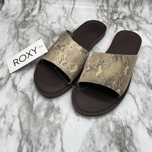 ROXY Womens Brown/Tan Snakeskin Slip on Slide Sandals (6 US) New No box - Picture 1 of 8