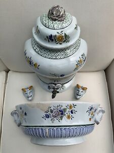 Vintage Hand Painted 5 Piece Lavabo Ceramic Devils WALL FOUNTAIN & Pocket
