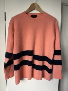 M&S Autograph 100% Pure cashmere jumper - coral Mix /navy stripe - size Medium M - Picture 1 of 19
