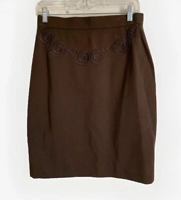Falda Mujer Escada Talla 40 EU 10 EE. UU. Marrón Bordada Remolino Lana Silenciosa Lujo Foto 1 de 4