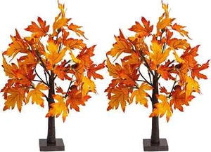 2 Pack 24 Inch Lighted Thanksgiving Fall Maple Tree Decor, 24 LED Battery Operat - Picture 1 of 7