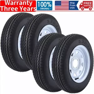 4pack Trailer Tire 5.30-12 5.30x12 530-12 Trailer Tires with 12" Rim 4 Lug on 4" - Picture 1 of 6