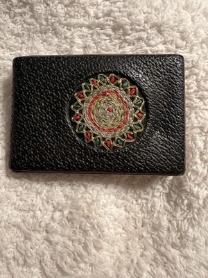 Vintage Henry Rosenfeld bestickte Leder Geldbörse, schwarz strukturiert bestickt - Bild 1 von 4