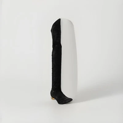 Botas Casadei Sobre la Rodilla Negras Gamuza Geométricas Estrás Tacón Invierno Talla 7 Foto 1 de 4