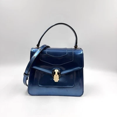 Bolso de hombro 11.29 33 Bvlgari de cuero Serpenti Forever azul con asa Foto 1 de 4