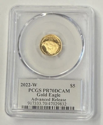 2022-W  $5 Gold Eagle PCGS MS70 First Day of Issue Signed David Hall - Image 1 of 4