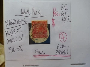 WEST AUSTRALIA POSTMARK ON GEORGE V STAMP- NARROGIN B.29-T ON 2d RED - Picture 1 of 1