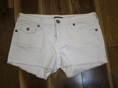 True Religion Women's White Joey Cut-Off Low Rise Denim Jean Shorts Sz 29 - Image 1 of 4