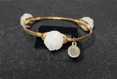 Bourbon and Boweties Sparkling White Druzy Bangle Bracelet Wire Wrapped Stacking - Image 1 of 4