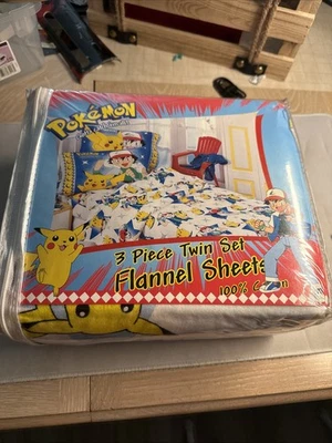 Pokémon Juego Doble Hojas Franela 3 Piezas Vintage 1999 - Nuevo En Embalaje Foto 1 de 4