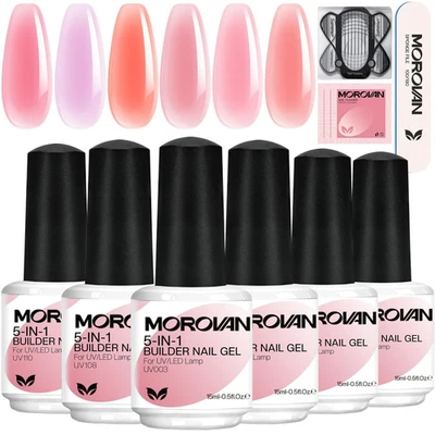 Morovan Aufbaugel Gelnägel Set 5-in-1 Builder Gel UV Nagelverlängerung 6 Farben  - Bild 1 von 4