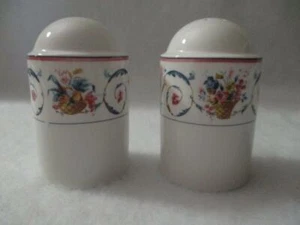2 Piece Set Japan Porcelain Salt & Pepper Shakers Set White Blue Pink Excellent - Picture 1 of 5