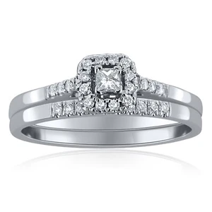 14k White Gold 0.35ctw Diamond Engagement & Wedding 2 Pc. Bridal Ring Set Size 7 - Picture 1 of 3