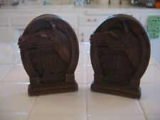 Nice Pair Of Vintage Syroco Wood Composite Horse With Horseshoes Bookends 