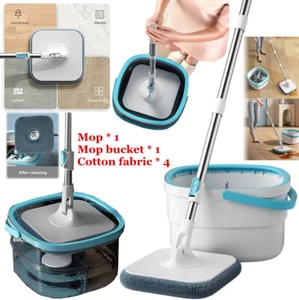 Microfiber Spin Mops Bucket Home Cleaning Spinning Mops 360 Rotating Square Mop - Picture 1 of 12