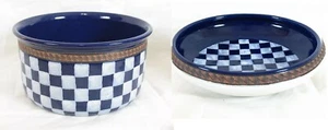 Robert Pangburn Pottery Checkered & Stars Blue White 2 Bowls 9 1/4" & 9.5" - Picture 1 of 14