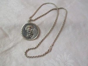 Vintage Mexico Sterling silver Pendant Aztec Warrior GT09925 Italy 925 Chain - Picture 1 of 4
