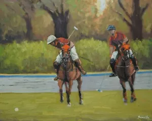 Sean Wu.  16x20 original oil on stretched canvas, polo - Picture 1 of 3