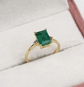 Natürlich Smaragd & Diamant Verlobungsring 18K Gelbgold Versilbert Ring 6 - Bild 1 von 6