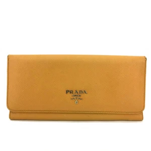 PRADA Logo Saffiano Leather Long Bifold Wallet Yellow/2BD1376 - Picture 1 of 8