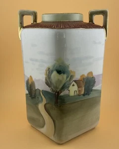 VINTAGE IMPERIAL NIPPON JAPAN HAND PAINTED PORCELAIN SQUARE VASE HANDLES - Picture 1 of 10