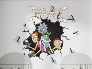 Rick & Morty Tv Show Decal 3D Smashed Wall Sticker Art Cartoon WC393 - Picture 1 of 2
