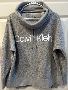 Ladies CALVIN KLEIN Gray Leopard Print Cowl Neck Sweatshirt-Sz XL- Pre-Owned - Picture 1 of 4