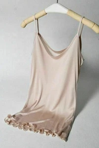 Women Ladies Sexy Pure Silk Camisole Strap Tank Top Vest Spaghetti Soft White - Picture 1 of 14