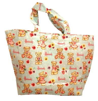 Vintage 2000's Harrods Teddy Bear London Small Tote Bag 7.5”  PVC Coated Cotton - Image 1 of 4