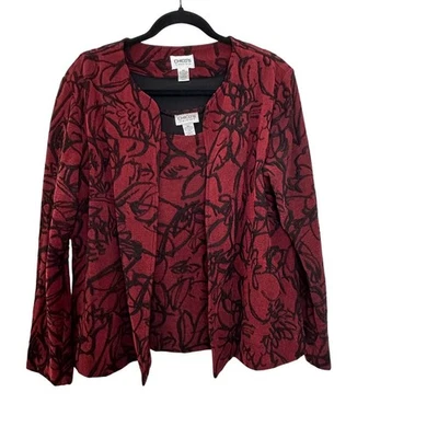 Chicos Travelers Burgundy Black Print Blazer Jacket Tank Set Size 2 & 3 Romantic - Image 1 of 4