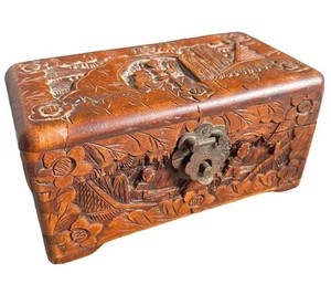 Old Oriental Hand-Carved Wooden Camphor Chest Box - Picture 1 of 7