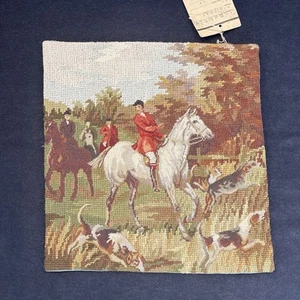 12” X 12” Hand Woven Needlepoint Petitepoint English Fox Hunt Pillow Cover - Picture 1 of 5