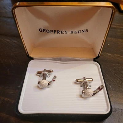 NEW Geoffrey Beene Silver Tone Golf Ball & Tee Cufflinks in Box - Image 1 of 4