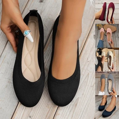 Zapatos planos de malla para mujer Zapatos de vestir Negros Cómodos Zapatos planos de espuma viscoelástica Foto 1 de 4