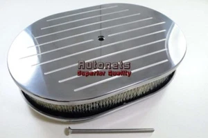 12" Oval Aluminum Air Cleaner Filter 4 Barrel Carbs SBC Hot Rod Rat Rod Kustom - Picture 1 of 2